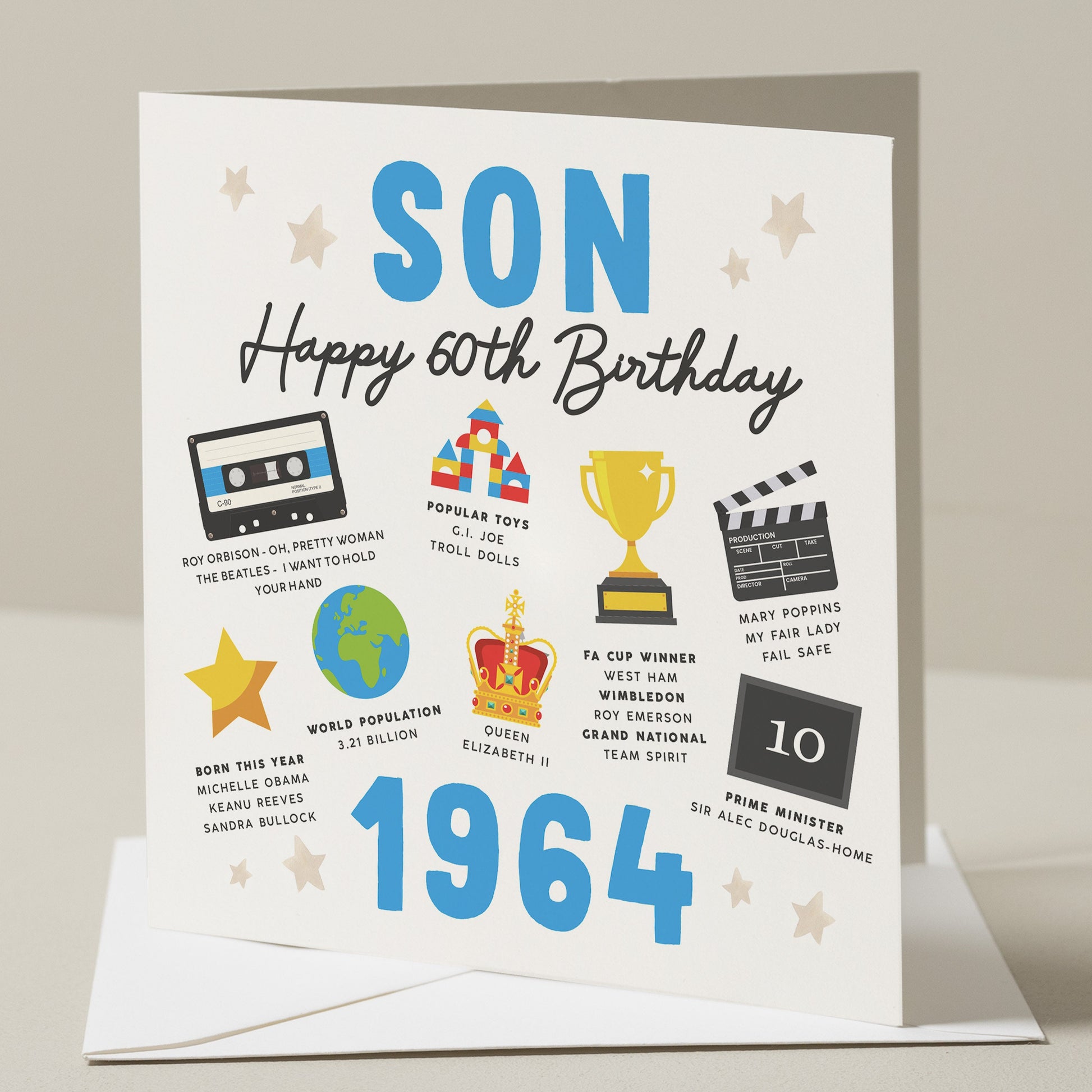 Son 60th Birthday Card, Fact Birthday Card For Son, 60th Birthday Gift For Son, Milestone Birthday Card, Gift For Him, Born In 1964