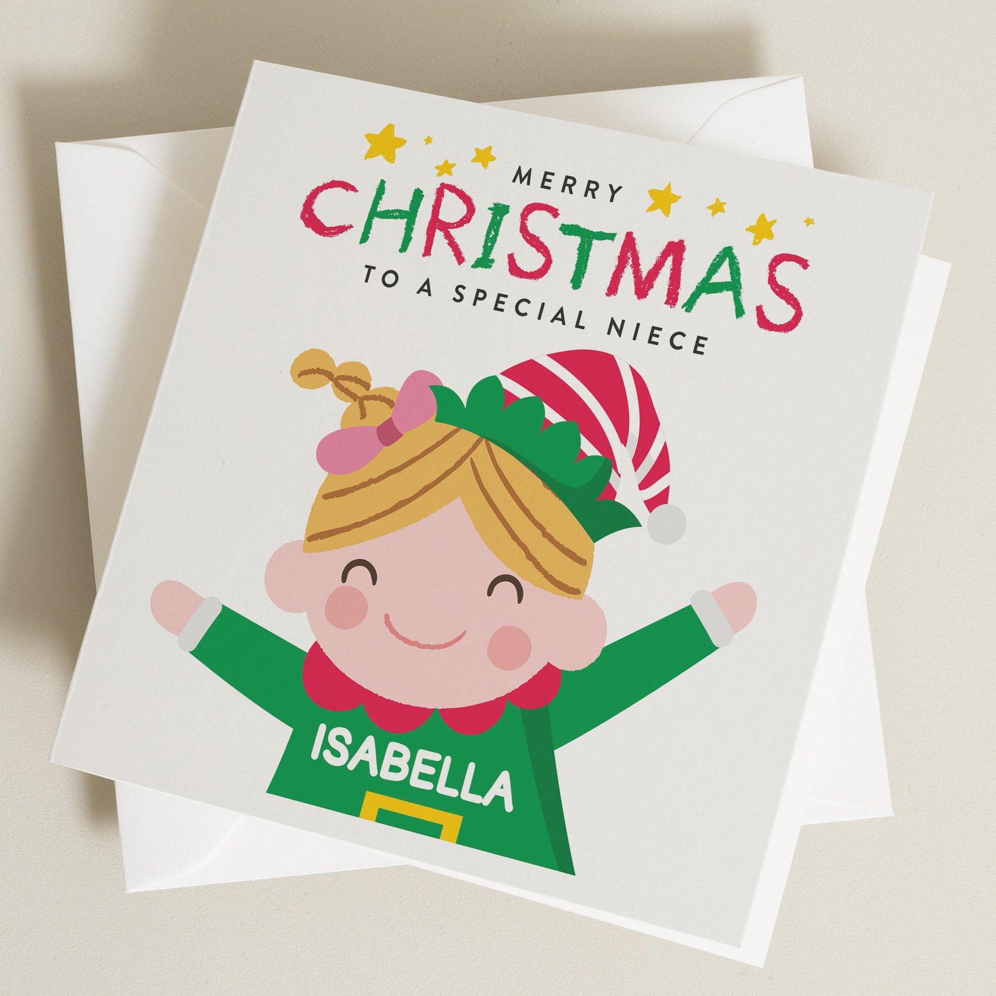 Personalised Niece Christmas Card, Christmas Card For Niece, Christmas Card For Niece, Christmas Elf Card For Niece, Uncle & Aunty Christmas