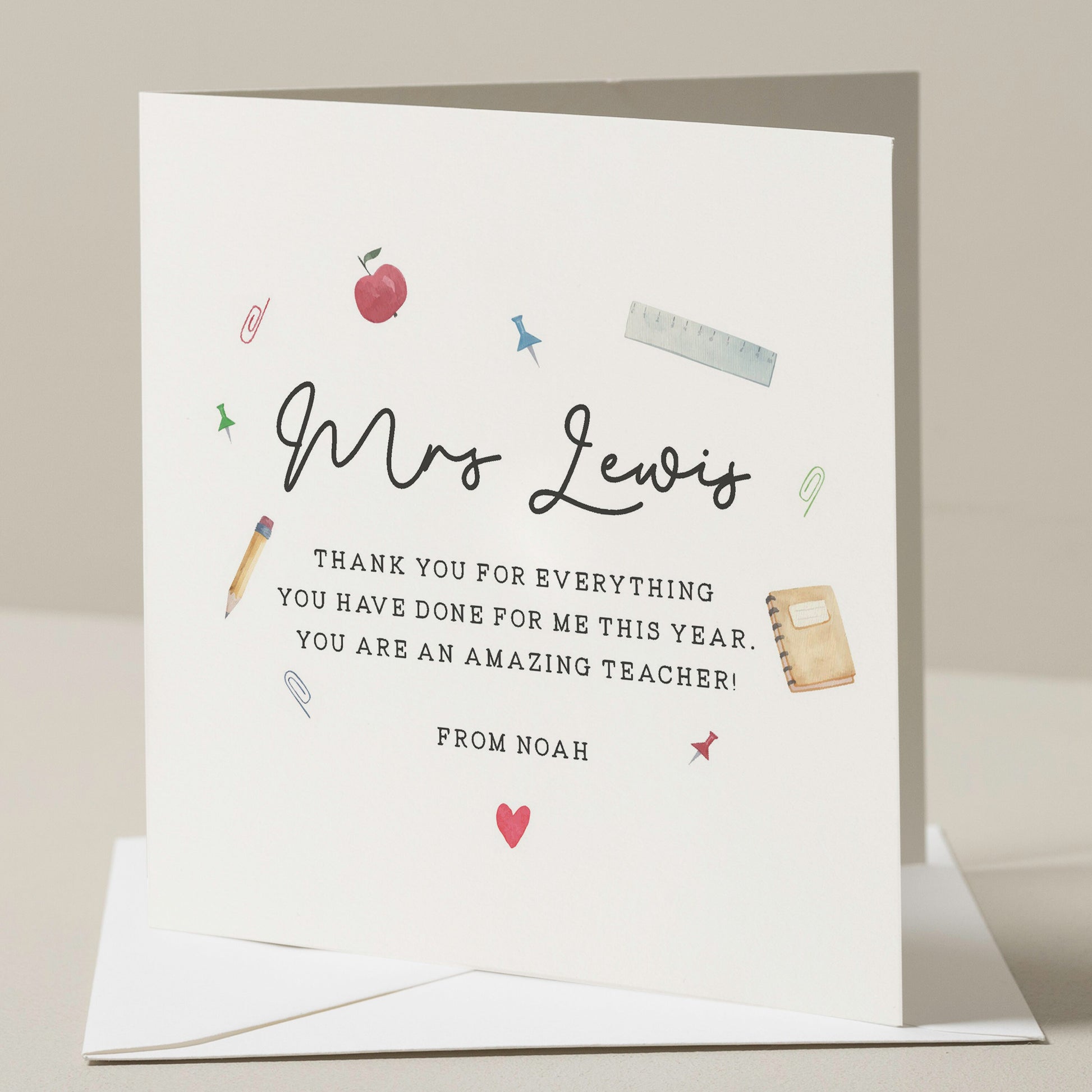 Cute Teacher Thank you Card, Personalised Teacher Card, End Of School Teacher Gift, Gift For Teacher, Thank You Amazing Teacher Card