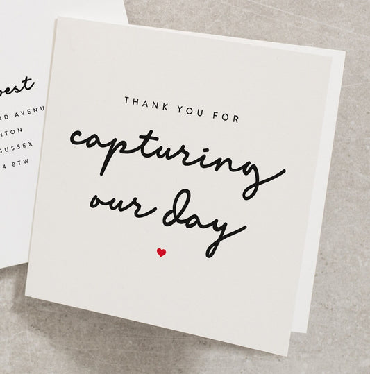 Wedding Photographer Thank You, Thank You For Capturing Our Day, Thank You Card For Wedding Photographer, Simple Wedding Thank You WY101