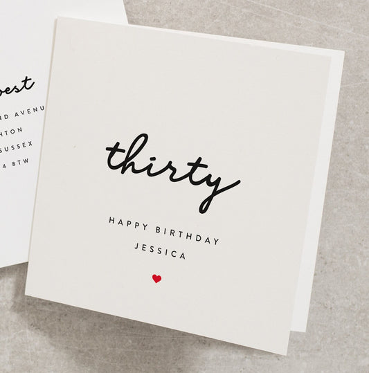 Thirty Birthday Card, Happy Birthday Card, For Her, Any Name, Personalised 30th Birthday Card, Wife, Daughter, Sister, Niece, 30th BC514