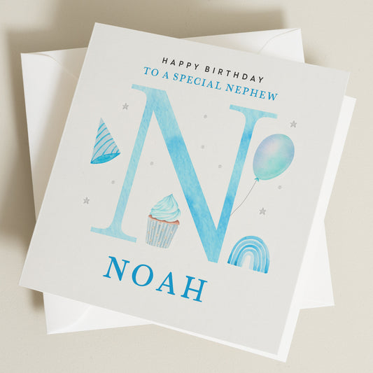 Nephew Birthday Card, Personalised Birthday Card For Nephew, Any Letter Any Name Birthday Card For Nephew, Child Birthday Car BC1316