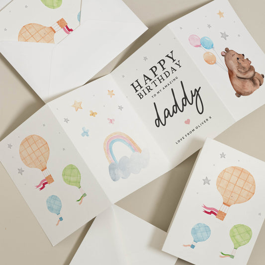 Daddy Happy Birthday Card, Personalised Cute Bear Dad Birthday Card, Birthday Card For Dad, Dad Birthday Card From Son, Birthday Card