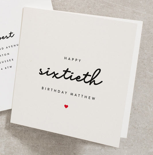 Happy Sixtieth Birthday, Any Name, Personalised Birthday Card, 60, 70, 80, Sixtieth, Sixty, 60th, For Him, For Her, Dad, Mum, Simple BC631