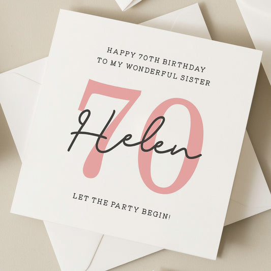 Personalised 70th Birthday Sister Card, Birthday Card For Sister, 70th Birthday Gift To Sister, Seventieth Card For Sister, Sister Gift