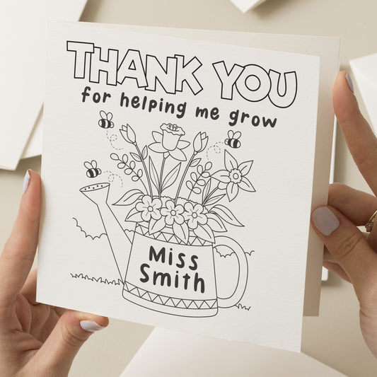 Thank You Teacher Card, Colouring Card, Colour in Card For Teacher, End Of Term Gift For Teacher, Thank You For Helping Me Grow Card