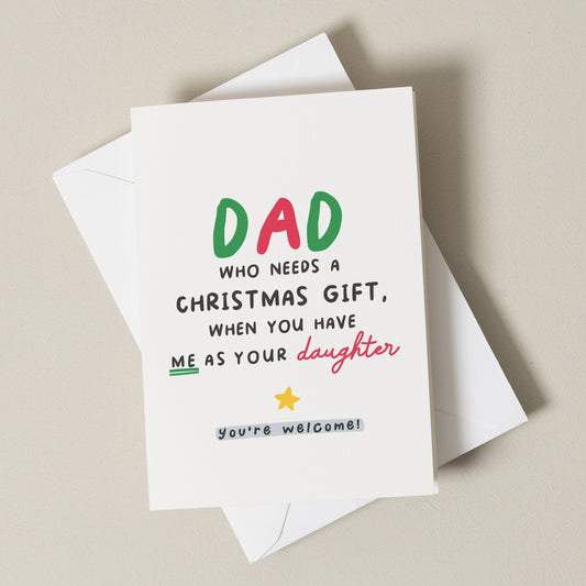 Funny Christmas Card To Dad, Christmas Card For Dad, Dad Christmas Card, Daughter To Dad, Xmas Card Dad, Christmas Card Man, From Daughter