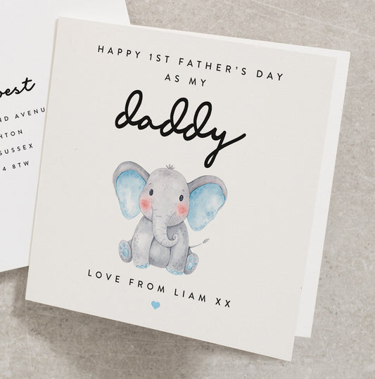 Elephant First Fathers Day Card, Boys Fathers Day Card, Son 1st Fathers Day Card, Boy, Blue, Daddy First Fathers Day Card FD094