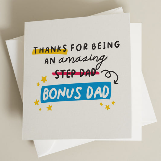 Fathers Day Card For Step Dad, Step Dad Fathers Day Gift, Bonus Dad Card, Step Father Gift For Fathers Day, Thank You Step Dad Card, For Him