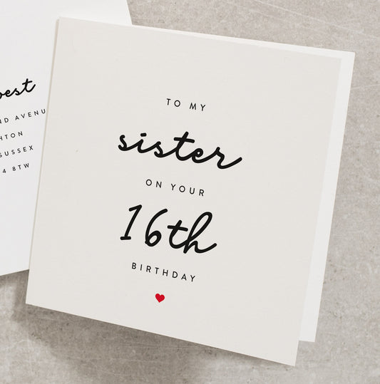 16th Birthday Card Sister, To My Sister On Your 16th Birthday, Sister Birthday Card, 16th, 17th, 18th, Personalised Birthday Card BC375