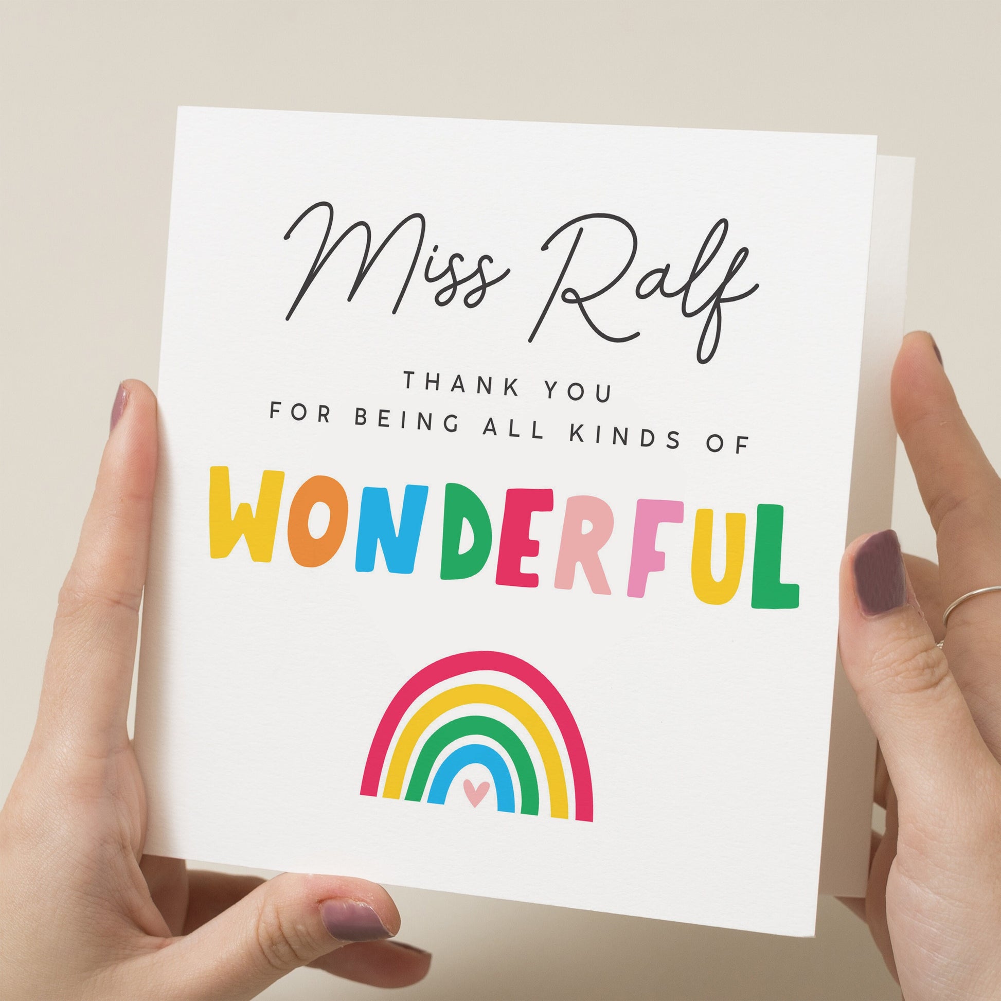 Personalised Teacher Thank You Card, Thank You For Being A Wonderful Teacher, End of Term Gift For Teacher, Cute Rainbow Teacher Card