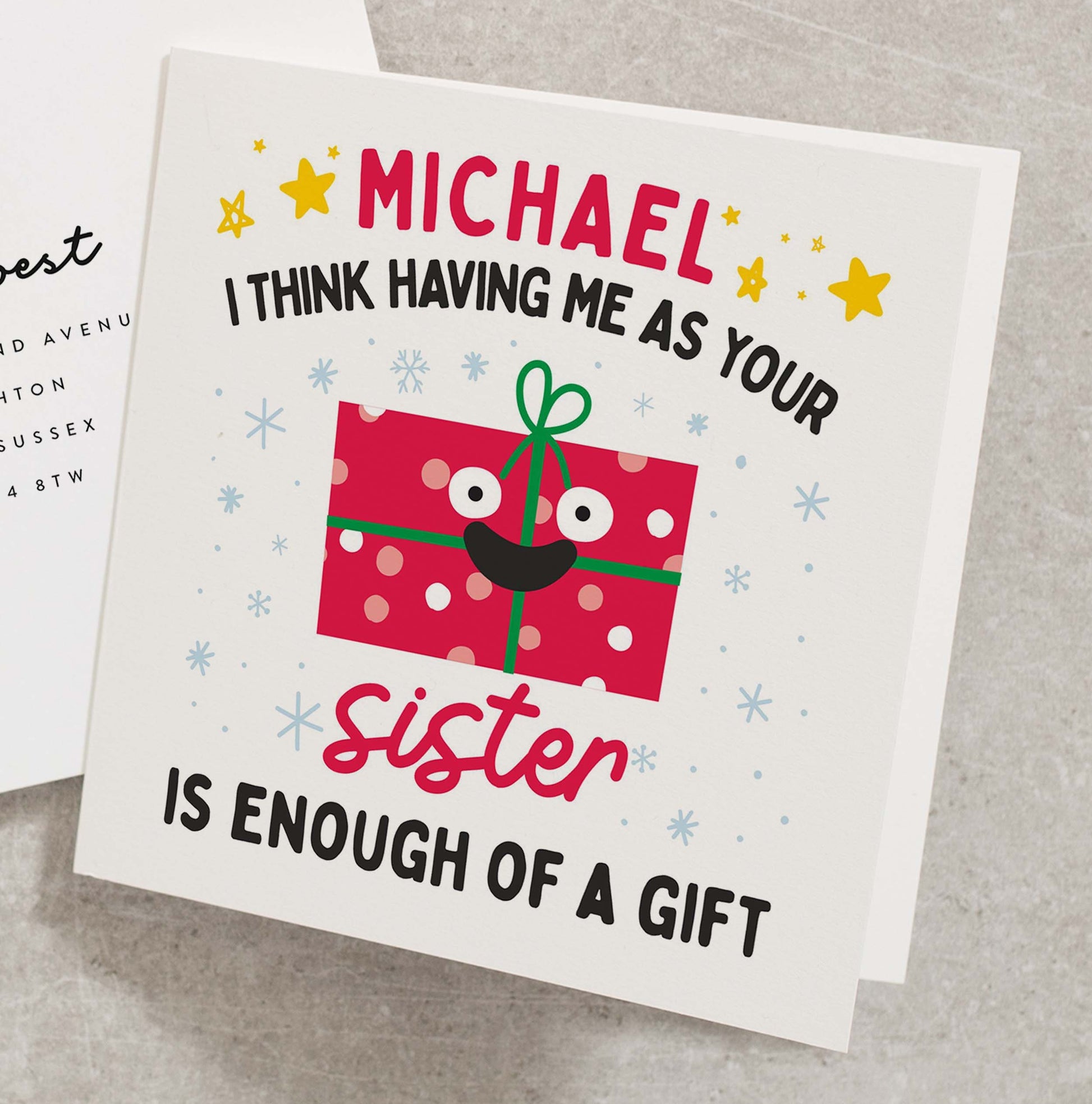 Personalised Funny Christmas Card, Brother Christmas Card, Christmas Card For Sibling, Merry Christmas Sister Card, Funny Xmas Card CC819