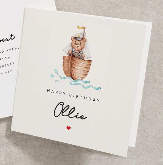 Personalised Boat Birthday Card, Pirate Bear 1st, 2nd, 3rd, 4th, 5th Card, Happy Birthday Card, Birthday Card, Boat Card Bear Card BC1153