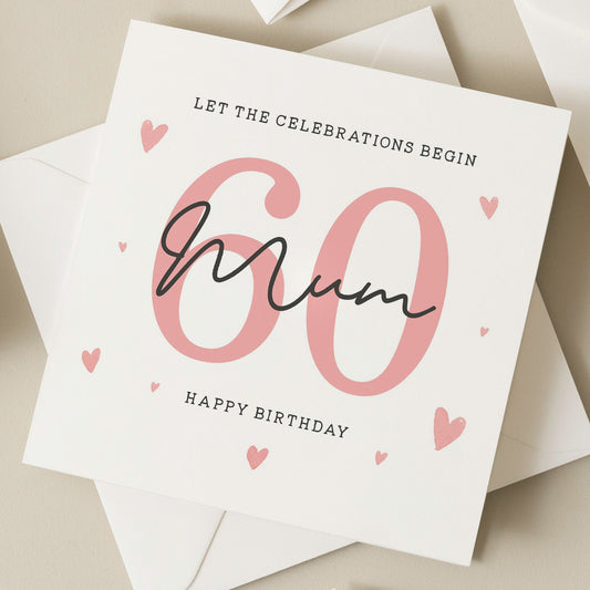 Birthday Mum Card, 60th Birthday Card For Mum, Sixtieth Birthday Mum Card, Happy Birthday Mum, 60th Birthday Gift, Mother, Mum