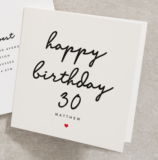 Birthday Card 30, For Him, Boyfriend, Husband, Brother, 30th Birthday Card For Him, Happy 30th Birthday, 30th, Thirty Card, Custom BC509