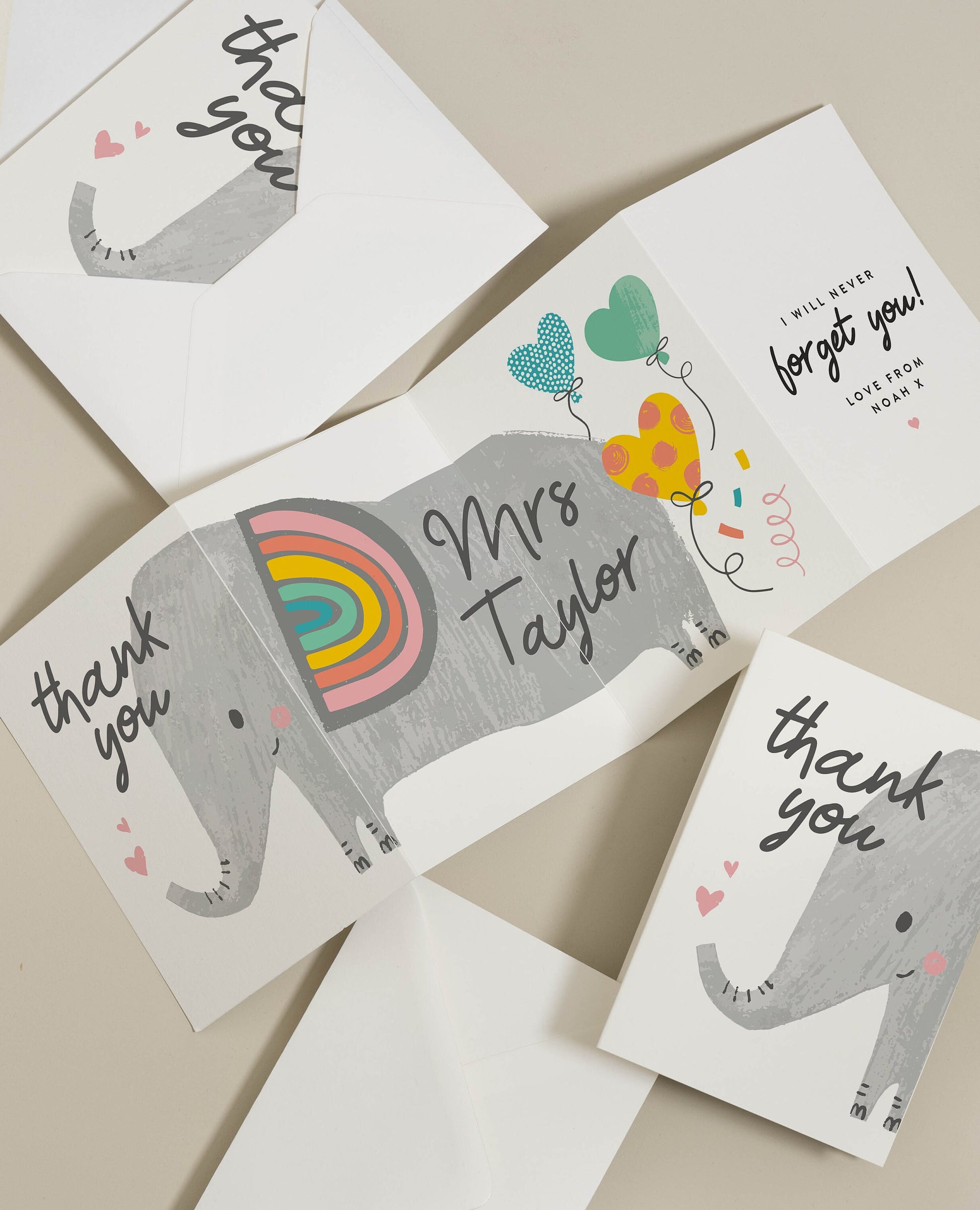 Personalised Elephant Thank A Teacher Card With Envelope, Cute Teacher Thank You A6 Concertina Greeting Card , Bear Thank You Card TC103