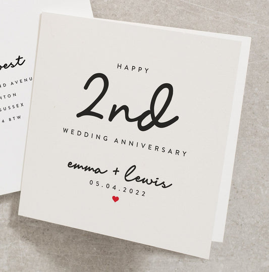 Personalised 2nd Anniversary Card, Couple 2nd Anniversary Card, Second Anniversary Card For Happy Couple, 2nd Anniversary Card AN110