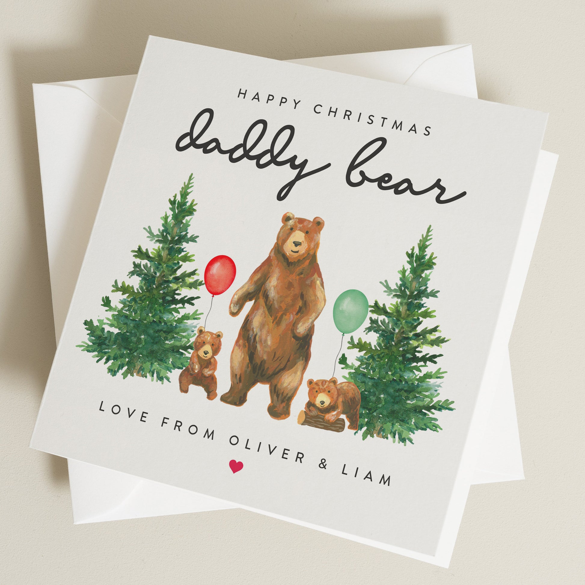 Cute Daddy Bear Christmas Card, Dad Christmas Card From Son, Father Christmas Card From The Kids, To The Best Daddy Christmas Card