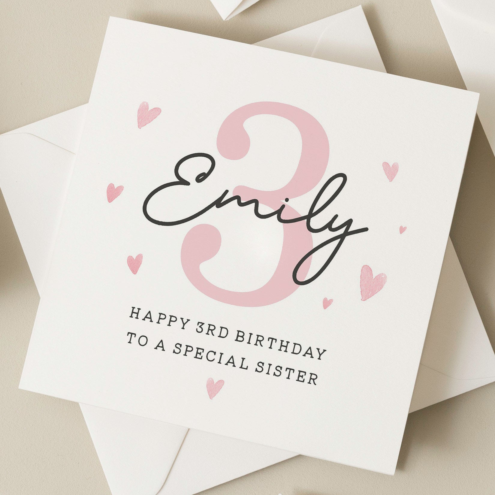 3rd Birthday Card For Sister, Personalised Sister Birthday Card, Third Birthday Sister Birthday Card, Birthday Gift For Her, Gift To Sister