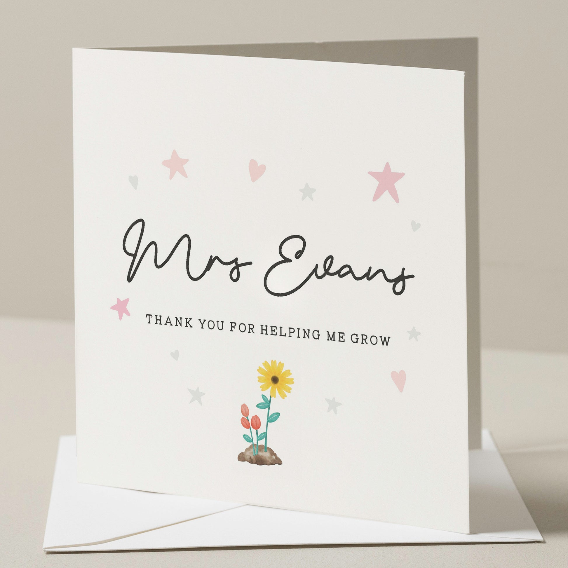 Thank You For Helping Me Grow, Special Teacher Thank You Card, Personalised Teacher Card, End of Term Gift For Teacher, End OF School Card