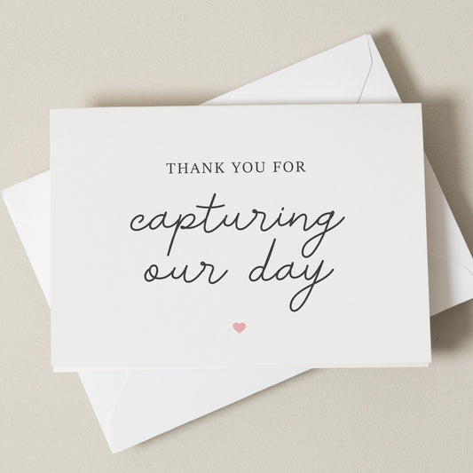 Thankyou Photographer Card, Thank You For Capturing Our Day, Card For Wedding Photographer, Wedding Videographer Thank You Card