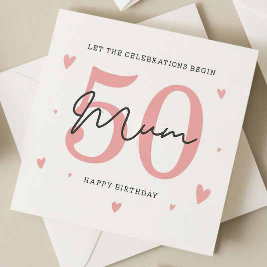 Birthday Mum Card, 50th Birthday Card For Mum, Fiftieth Birthday Mum Card, Happy Birthday Mum, 50th Birthday Gift, Mother, Mum