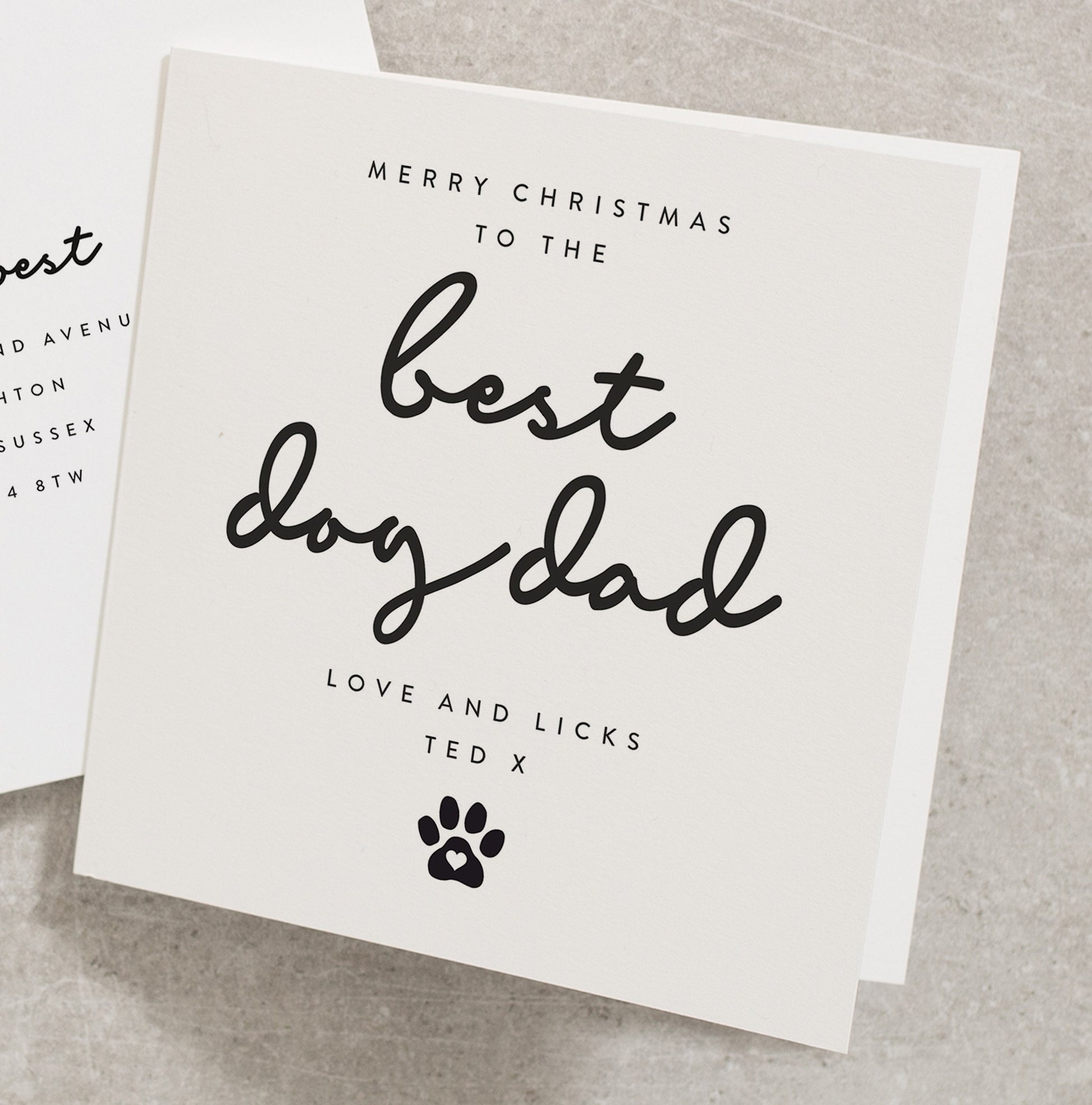 Personalised To The Best Dog Dad Christmas Card From The Dog , Christmas Card With Paw, Merry Christmas Dog Dad Xmas Card CC596