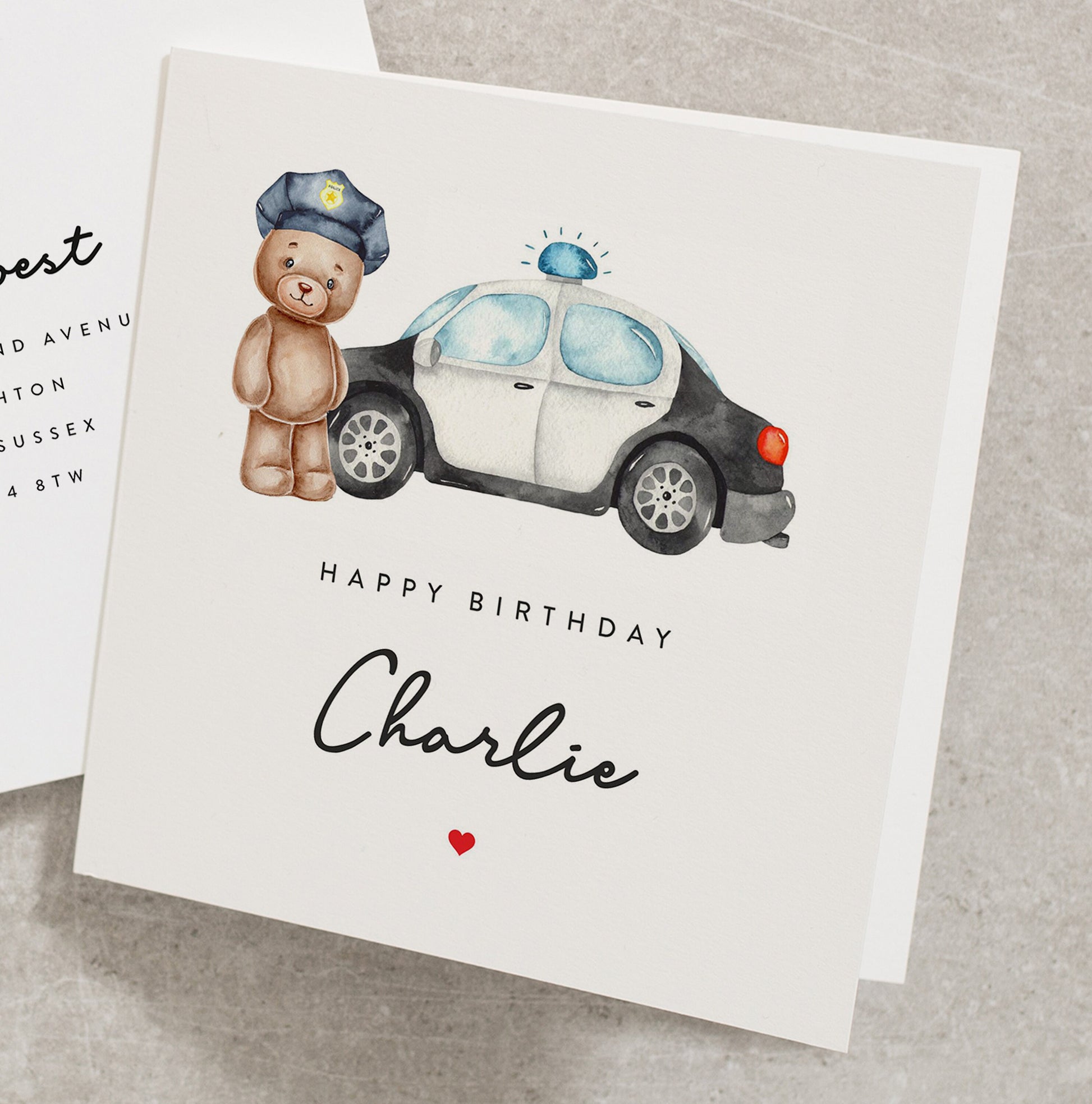 Personalised Police Car 1st, 2nd, 3rd, 4th, 5th Birthday Card, Personalised Card, Happy Birthday Card, Cute Bear Birthday Card BC1149