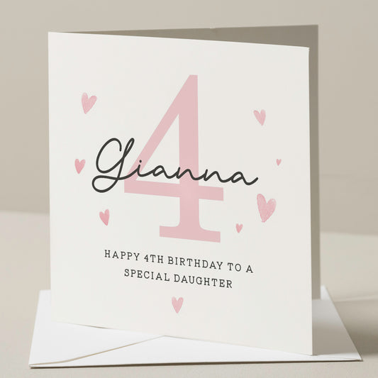 4th Birthday Card For Daughter, Daughter Fourth Birthday Card, 4th Birthday Gift, Girl Birthday Gift, Birthday Girl