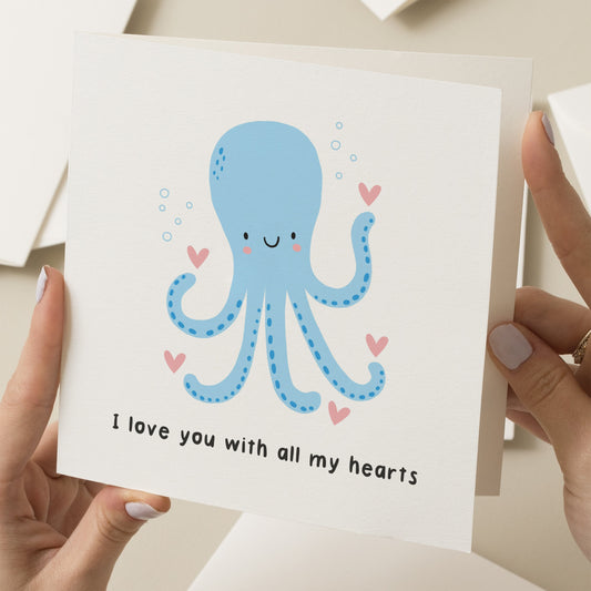 Funny Valentines Day Card For Him, Cute Valentines Day Card Wife, Husband Valentines Day Card, Boyfriend Valentines Day Gift, Octopus Card