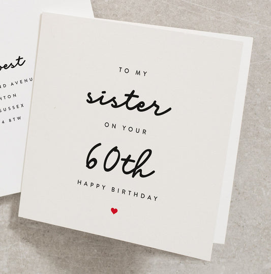 60 Sister Birthday Card, To My Sister On Your 60th Birthday, Happy 60th Birthday Card For Sister, Sis Birthday Card 60, Card UK BC624