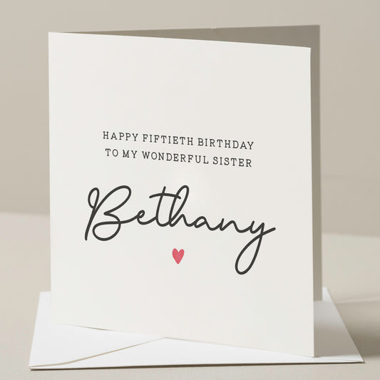 Personalised Sister 50th Birthday Card, Birthday Card For Sister, 50th Birthday Gift For Sister, Fiftieth Card For Sister, Sister Gift