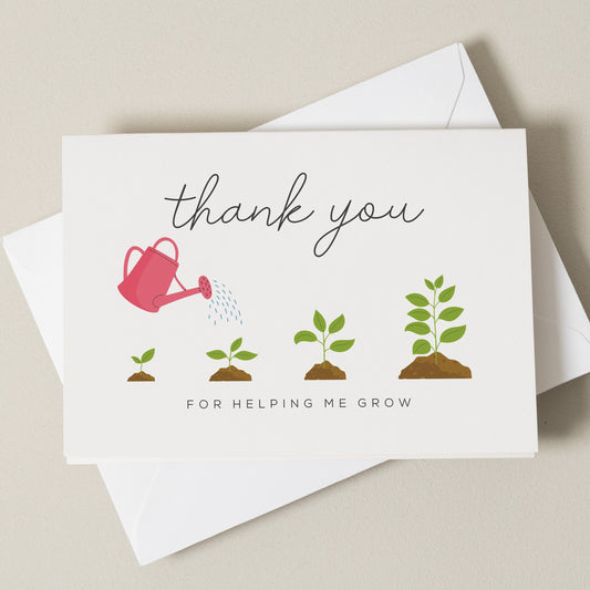 Thank You Card, Thank You Teacher Card, Thank You For Helping Me Grow Card, Nursery Teacher Gift, Teacher Card