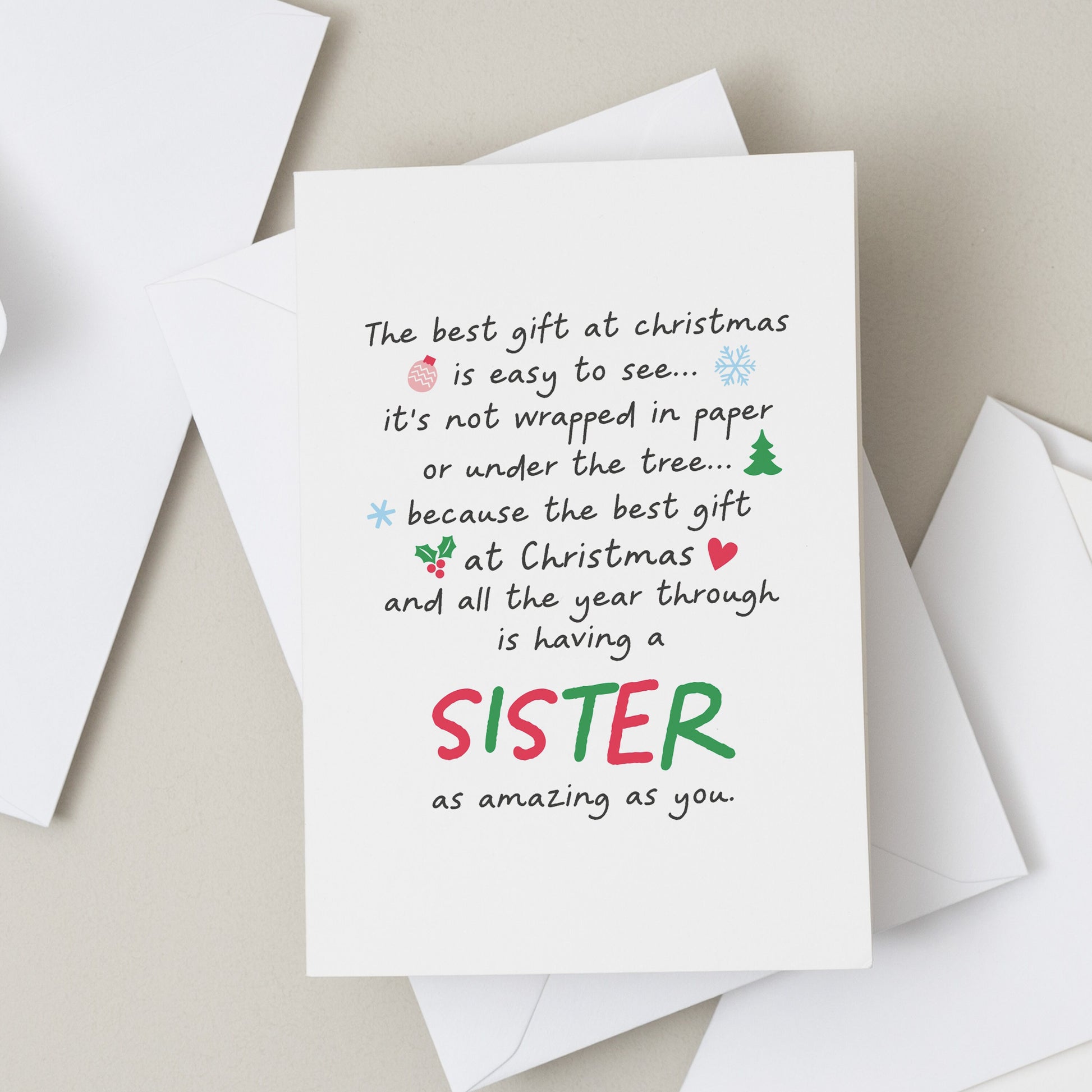 Sister Christmas Card, Christmas Poem Card To Sister, Special Christmas Card For Sister, Christmas Card Sister, Sister Xmas Card