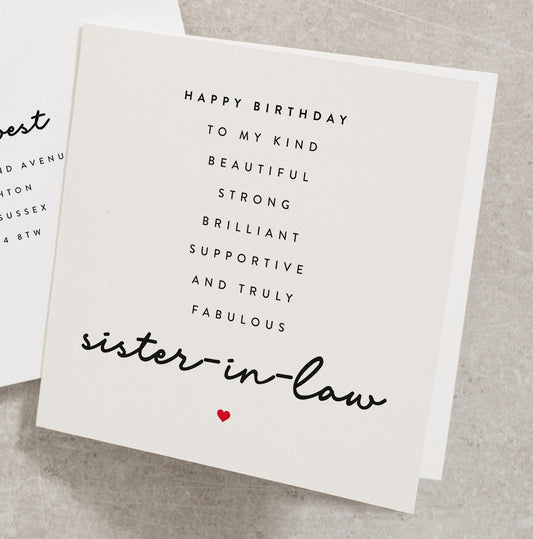 Sister In Law Birthday Card Poem, Amazing Sister In Law Gift, Birthday Card Sister, Special Sister In Law Birthday Card BC190