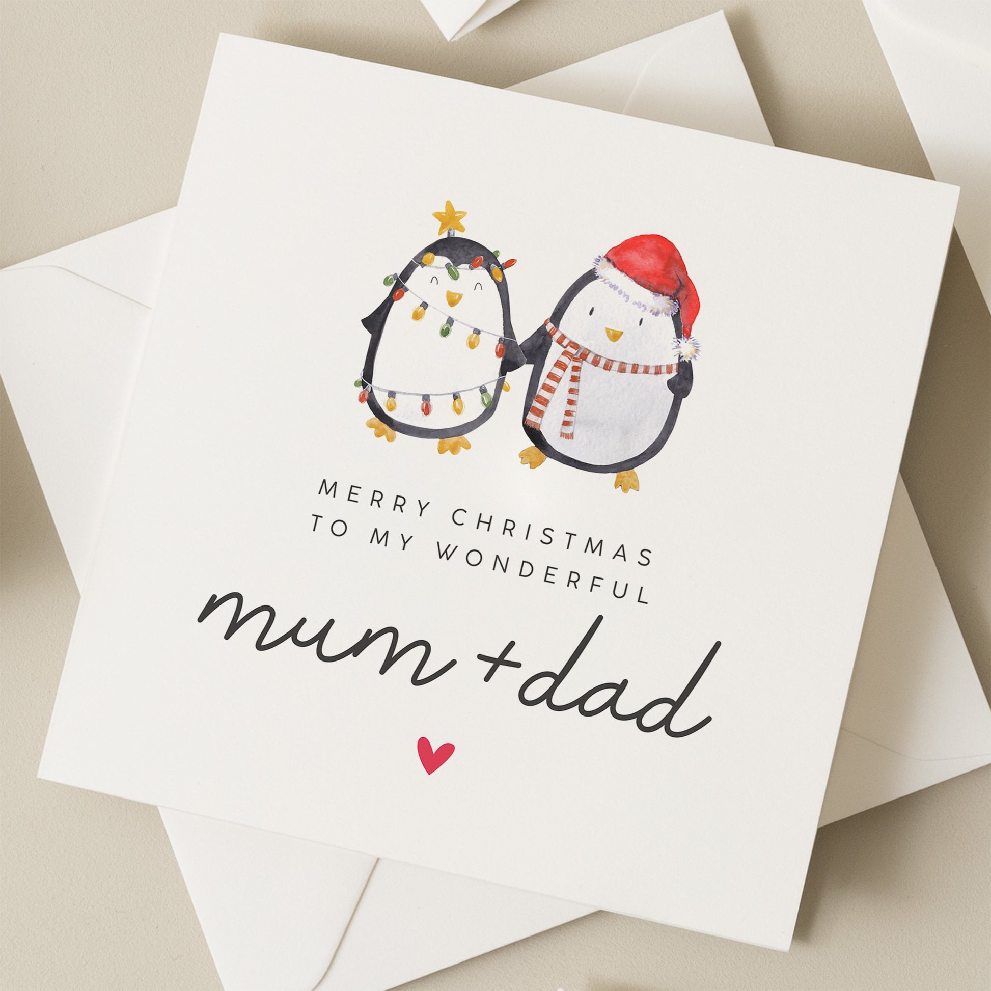 Mum And Dad Christmas Card, Penguin Christmas Card For Mum And Dad, Christmas Poem Card, Personalised Christmas Card For Parents, Xmas