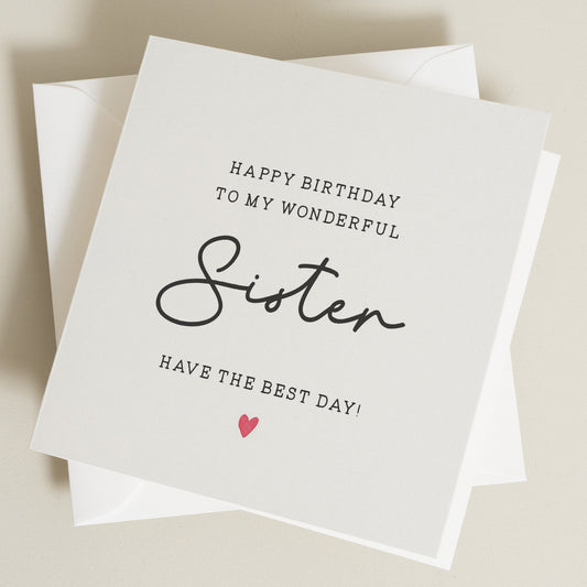 Sister Birthday Card, Wonderful Sister Birthday Card, Birthday Card For Sister, Birthday Gift For Her, Gift For Sister, Simple Card