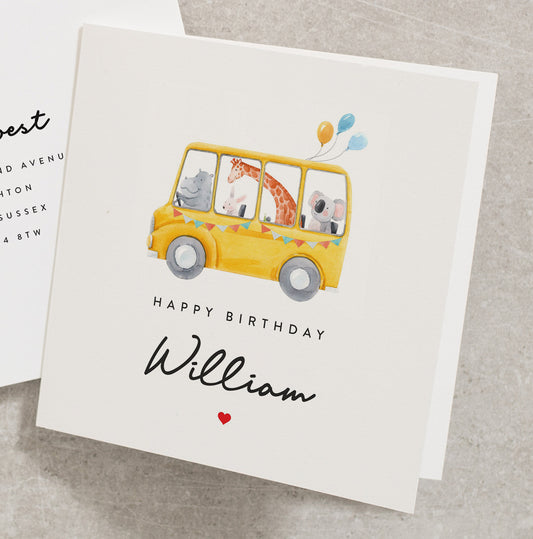 Cute Personalised Birthday Card, Personalised 1st, 2nd, 3rd, 4th, 5th Card, Happy Birthday Card, Cute Birthday Card, Cute Bus Card BC1157