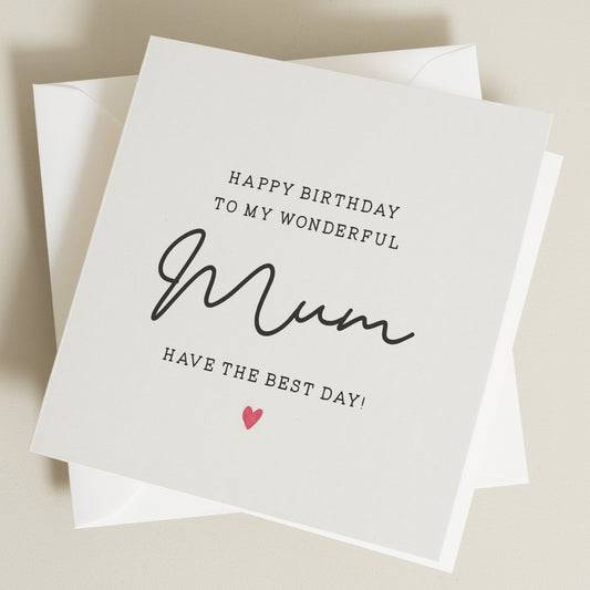 Wonderful Mum Birthday Card, Birthday Card For Mum, Birthday Gift For Mum, Happy Birthday Mum, Mum Birthday Gift, For Mummy, Mom