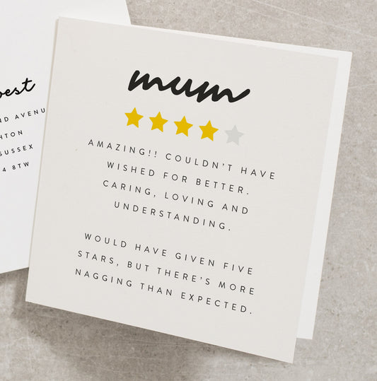 Funny Mothers Day Card, Review Mothers Day Card, Product Star Rating Review, Mothers Day Card Star, Personalised Mothers Day Card MD020