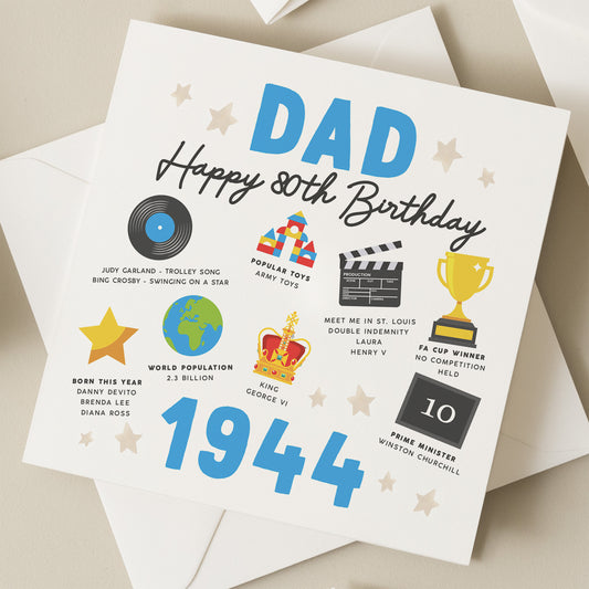 80th Birthday Card For Dad, Fact Birthday Card For Dad, Gift For Dad, Milestone Birthday Card, Gift For Dad, Father, For Him, Born In 1944