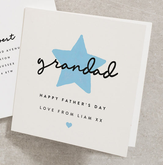 Happy Fathers Day As My Grandad, Cute Blue Fathers Day Card For Grandad From Baby, Grandson, Grandaughter, Custom Dad Card FD091