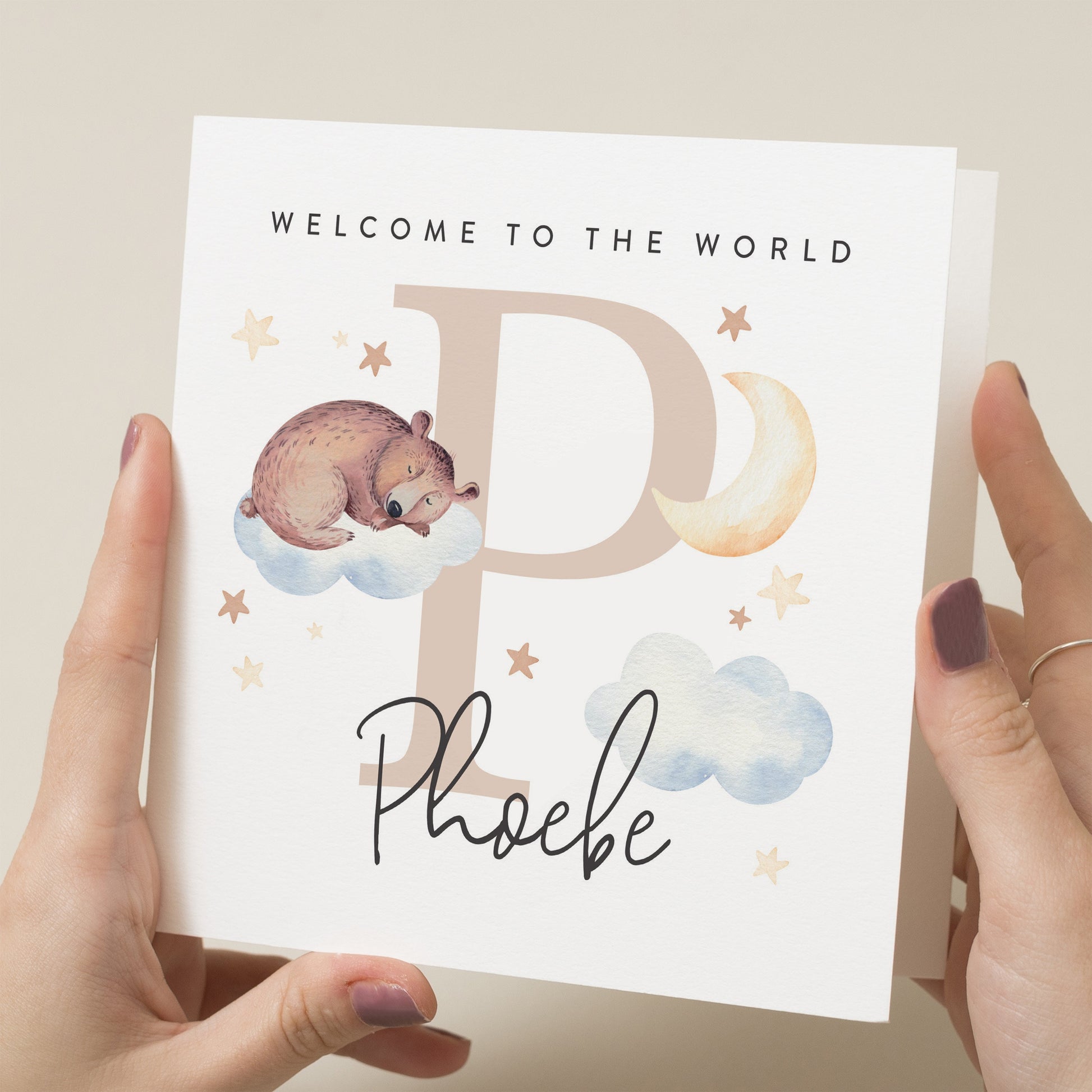 Personalised New Baby Card For Girl, Gift For Newborn Baby Boy, Welcome To The World Card Nephew, Newborn Card For Grandson, Granddaughter