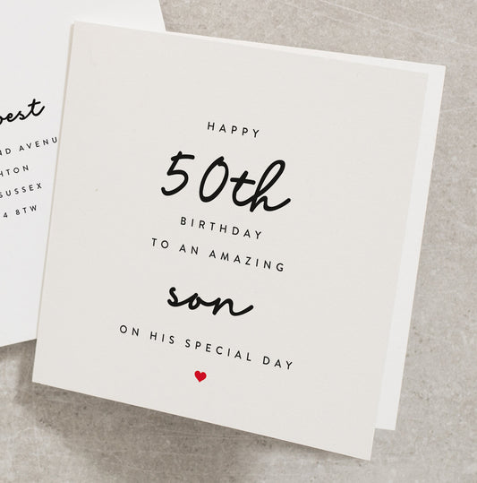 Son 50th Birthday Card, Happy 50th Birthday To An Amazing Son On His Special Day, Sons 50th Birthday Card, 50, Fifty Card For Him BC574