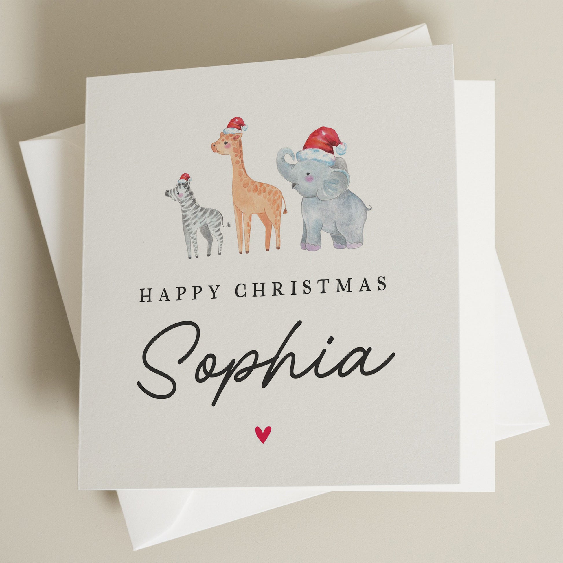 Personalised Christmas Card For Daughter, Animal Christmas Card For Baby Boy, Girl, Christmas Card for Children, Kids Christmas Card