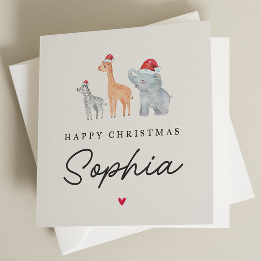 Personalised Christmas Card For Daughter, Animal Christmas Card For Baby Boy, Girl, Christmas Card for Children, Kids Christmas Card