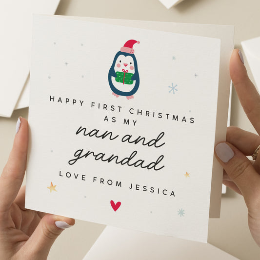 First Christmas As Nan and Grandad Card, Gran and Gramps Christmas Card, Personalised Xmas, Christmas Gran and Grandpa Card, Grandparents