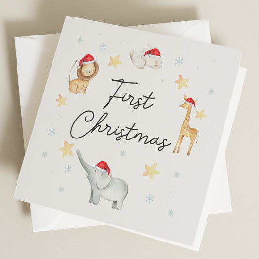 Happy 1st Christmas Card For Girl, Boy Christmas Card, First Christmas Card with Cute Christmas Animal, Baby Girl 1st Christmas Card