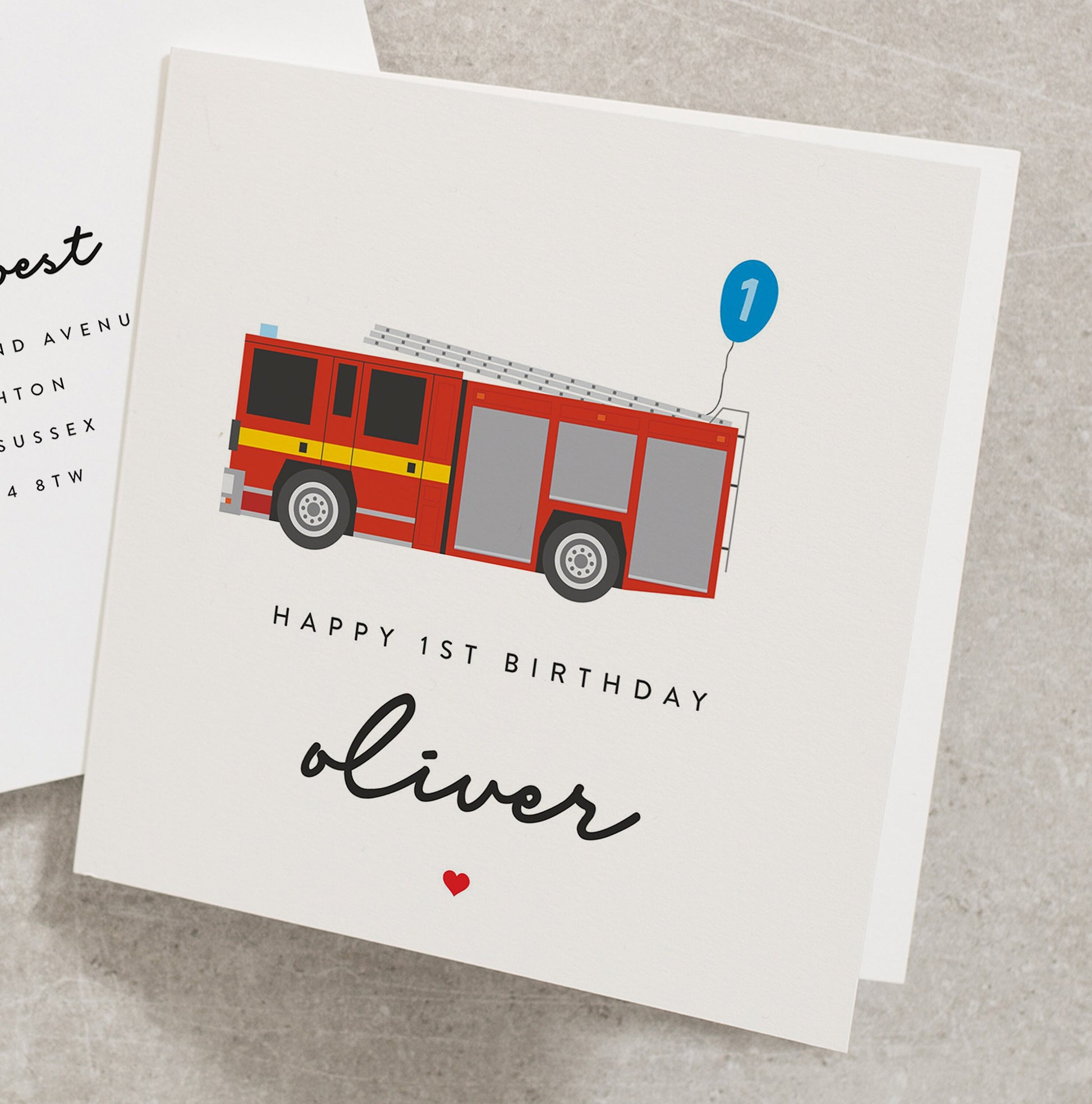 Fire Engine 1st Birthday Card, Happy 1st Birthday Card For Son, Fire Truck Birthday Card For Grandson, Happy First Birthday Card BC1127