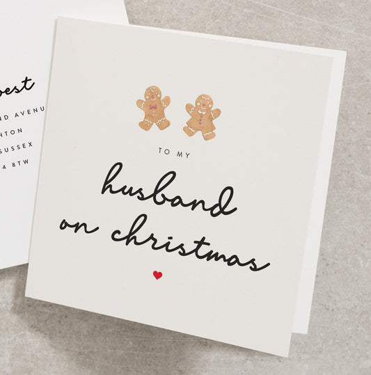 Husband Christmas Card with Gingerbread Man and Wife, To My Husband on Christmas, Romantic Hubby Christmas For Him CC185